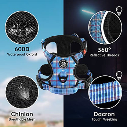 No Pull Dog Harness with Leash, Reflective No Choke Pet Vest Harness,Adjustable Soft Padded Dog Harness with Easy Control Handle for Small Dogs(Checkered Blue,Small) - color: Checkered Blue, size: 【S】neck 11-15" chest 15-21"