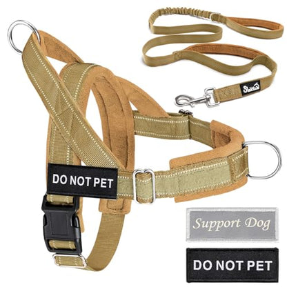 Lukovee No Pull Dog Harness and Leash Set - Heavy Duty Dog Vest with Soft Velvet Padding for Medium Large Dogs, Adjustable Reflective Tactical Harness with 2 Control Handles & Front Clip (S, Yellow) - color: Brown, size: Small