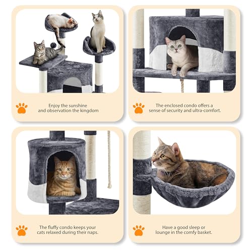 Yaheetech 79in Multi-Level Cat Trees Indoor Cat Tower with Sisal-Covered Scratching Posts, Plush Perches and Condo for Kittens, Cats and Pets - Dark Gray and White - color: Dark Gray and White