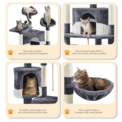 Yaheetech 79in Multi-Level Cat Trees Indoor Cat Tower with Sisal-Covered Scratching Posts, Plush Perches and Condo for Kittens, Cats and Pets - Dark Gray and White - color: Dark Gray and White