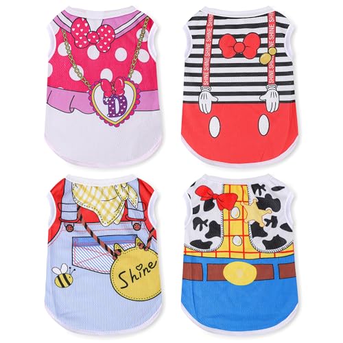 Girl Dog Clothes Mesh Doggie Shirts for Small Dogs: Stretchy Puppy Clothes with Cute Patterns, Pet T-Shirts Outfit Designed for Chihuahua Yorkie Dachshund, XS, 4 Pack - color: Pink Set 2, size: X-Small