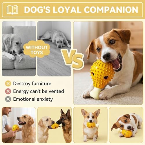 Fried-Chicken-Leg-Shaped Design Squeaky Treat Dispenser, Dog Chew Toys for Aggressive Chewers, TPR Durable Interactive Enrichment Puzzle Toy for Large Medium Small Breed Dogs