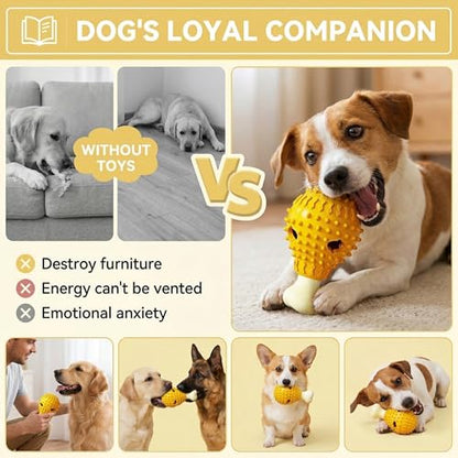 Fried-Chicken-Leg-Shaped Design Squeaky Treat Dispenser, Dog Chew Toys for Aggressive Chewers, TPR Durable Interactive Enrichment Puzzle Toy for Large Medium Small Breed Dogs