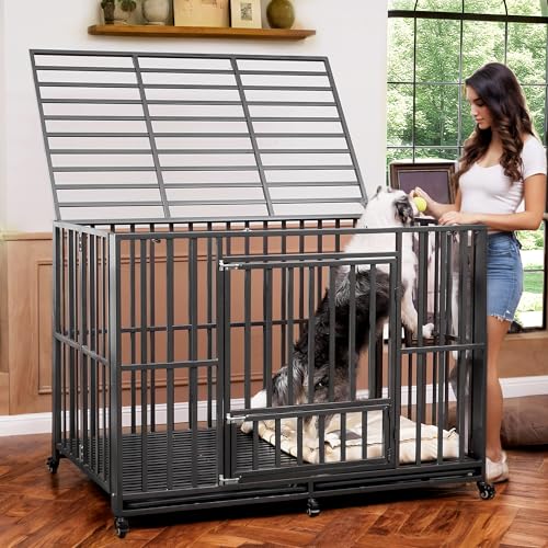 Heavy Duty Dog Crate, Indestructible Large Dog Crate with Escape Proof, High Anxiety Dog Kennel Indoor with Lockable Wheels. (60in) - size: 60in