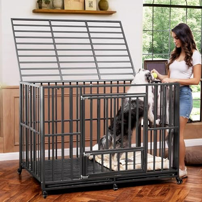 Heavy Duty Dog Crate, Indestructible Large Dog Crate with Escape Proof, High Anxiety Dog Kennel Indoor with Lockable Wheels. (60in) - size: 60in