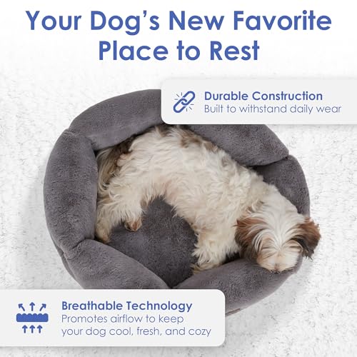 American Kennel Club Round Plush Dog Bed - 20" Cozy Donut Design for Small Pets, Ultra-Soft Washable Pet Bed with Non-Slip Bottom, Durable High-Loft Filling, Gray - color: Gray