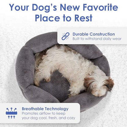 American Kennel Club Round Plush Dog Bed - 20" Cozy Donut Design for Small Pets, Ultra-Soft Washable Pet Bed with Non-Slip Bottom, Durable High-Loft Filling, Gray - color: Gray