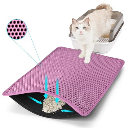 Cat Litter Mat, Kitty Litter Collector, Double Layered Honeycomb Design Waterproof, Anti Urine, Anti Slip, Easy to Clean, Limit Garbage (26"x46.5", Pink) - color: Pink, size: 26" x 46.5"