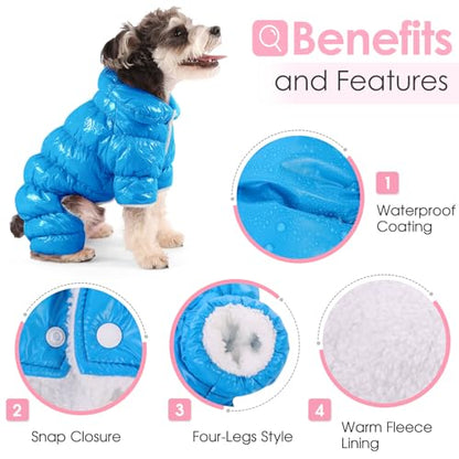 AOFITEE Dog Coat, Waterproof Dog Jacket, Fullbody Dogs Winter Coat Snowsuit, Windproof Puppy Puffer Jacket Snow Suit with Legs, Pet Fleece Winter Vest, Cold Weather Coats for Small Dogs, S - color: Lake Blue, size: Small