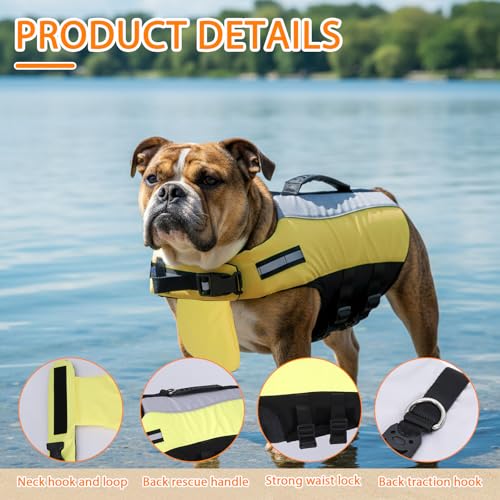 Geyecete Dog Life Vest for Swimming with Handle Dog Life Jacket High Adjustable for Swimming, Boating,and Water Safety, High-Buoyancy,Yellow-M - size: Medium