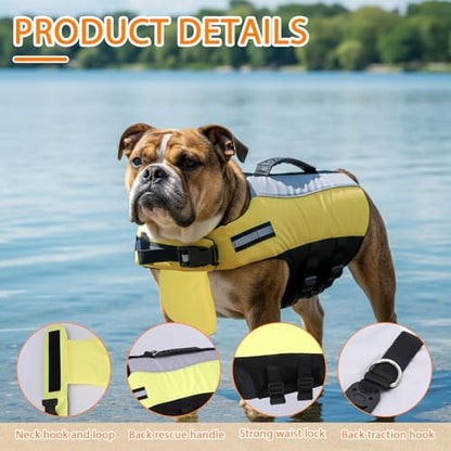 Geyecete Dog Life Vest for Swimming with Handle Dog Life Jacket High Adjustable for Swimming, Boating,and Water Safety, High-Buoyancy,Yellow-M - size: Medium