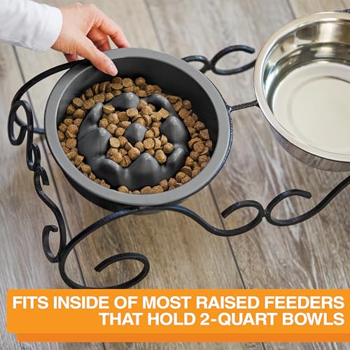 The Niner Slow Feed Bowl - Raised Peaks Slow Down Pets Eating - Fits Elevated Feeders Including Neater Feeder Large Sizes - Gentle on Teeth and Gums - Holds up to 2 Cups (Gunmetal Grey) - color: Gunmetal Grey