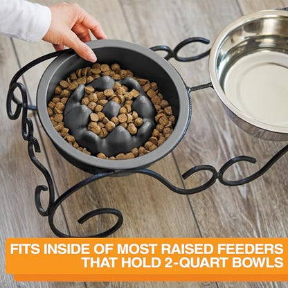 The Niner Slow Feed Bowl - Raised Peaks Slow Down Pets Eating - Fits Elevated Feeders Including Neater Feeder Large Sizes - Gentle on Teeth and Gums - Holds up to 2 Cups (Gunmetal Grey) - color: Gunmetal Grey