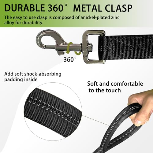 FOVRLZSE Reflective Bungee Dog Leash(Black) - 4FT to 5FT Adjustable Shock Absorbing Leash with Double Padded Handle & 360° No Tangle Metal Clasp for Small Medium Large Dogs - color: Black