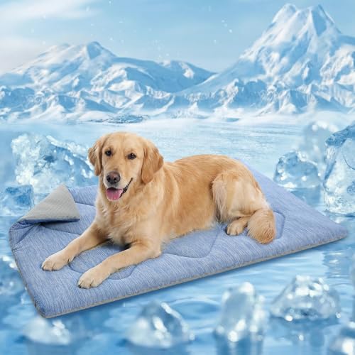 Queenmore Large Dog Cooling Mat for Dog, Portable Flat Pet Bed for Dogs and Cats, Non-Slip Summer Pet Sleeping Mat, Machine Washable, Dogs Cooling Pad Indoor (Blue Diamond, XLarge(43" x 31")) - color: Blue Diamond, size: X-Large