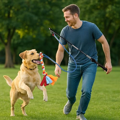 Interactive Flirt Pole Toy for Dogs – Agility Training & Exercise Chase Stick, Durable Tug Teaser Wand with Strong Rope Lure, Outdoor Play Toy for All Dog Sizes (35-Inch Pole)