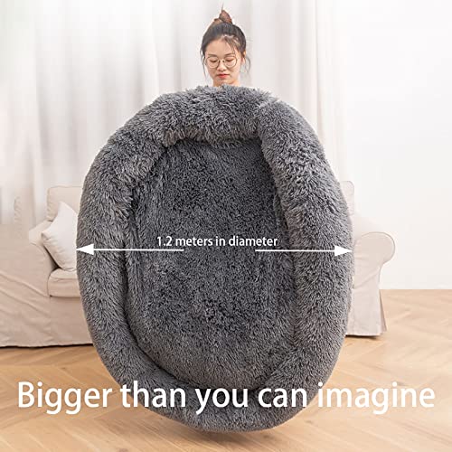 Premium Plush Donut Dog & Cat Bed - Calming, Warm & Soft, Anti-Anxiety, Non-Slip, Washable for Small/Medium/Large Dogs (Black) - color: Black, size: 19.5"50cm