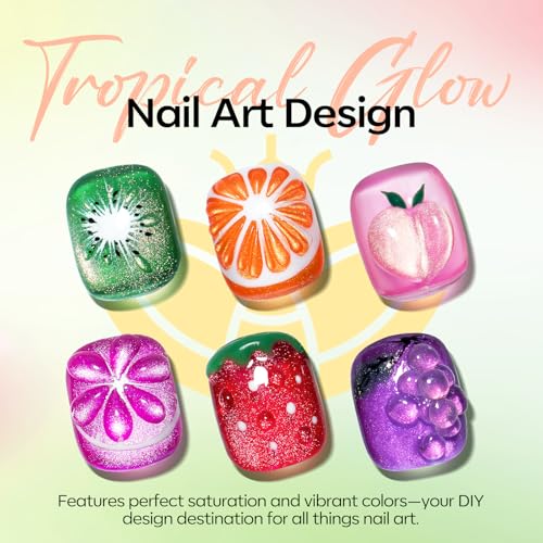 modelones Cat Eye Gel Nail Polish Set, 6 Colors Orange Neon Galaxy Hot Pink Grape Purple Red Green 9D Cat Eye Glitter Gel Polish with Magnet LGBT Fruit Theme Soak Off Led DIY Gift Unisex - color: A A A2-Fruit Cat Eye