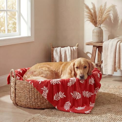 Horaldaily Pets Flannel Blanket, Red Leaves 3D Textured Soft Fuzzy Fluffy Plush Cozy Fleece Premium Blankets for Dog Cat Puppy Kitten Couch Protection, 30x40 - color: Red, size: 30''x40'',Large