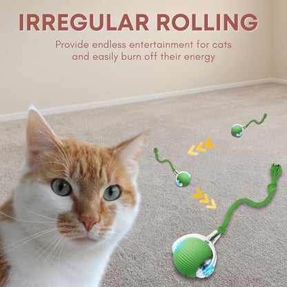 Interactive Cat Toys for Indoor Cats, 360° Automatic Moving Cat Ball, Rechargeable Rolling Ball, Toys for Indoor Interactive Kitten and Dog, Green