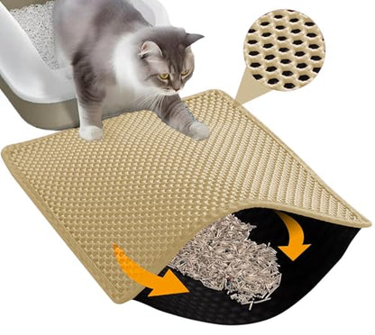 HCY&WLD Cat Litter Mat, Honeycomb Double Layer Cat Litter Trapping Mat, Waterproof Urine Proof Non-Slip, Scatter Control, Less Waste, Easier to Clean (Beige, 24" X 18") - color: Beige