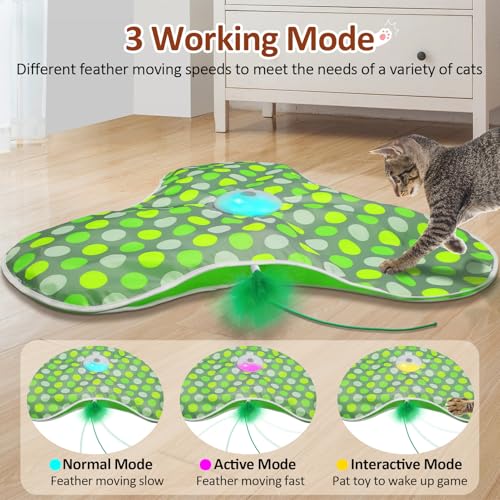 Sofolor Interactive Cat Toy, Automatic Cat Toys for Indoor Cats, Hide and Seek Cat Toy with Motion Activated, Moving Feather, Chirping, USB Rechargeable - color: Green