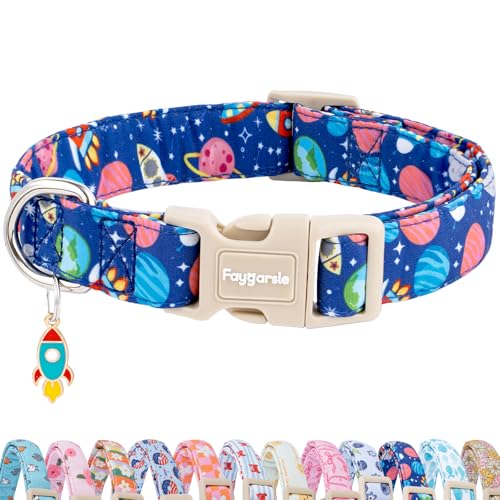 Faygarsle Space Theme Dog Collar, Navy Blue with Rockets and Planets Pattern for Summer Small Medium Large Dogs XS - color: Blue Space, size: Extra Small