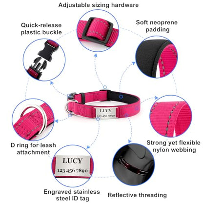 Personalized Dog Collars with Custom Name and Phone Number, Reflective Nylon Pet Collar with Engraved ID Tag, Soft Padded, Quick Release for Small Medium Large Dogs