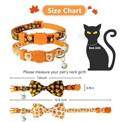 Halloween Cat Collar with Bell, Kitty Kitten Holiday Bow tie Collar Breakaway 2 Pack for Girl and Boys Male Female cat - color: Pattern E
