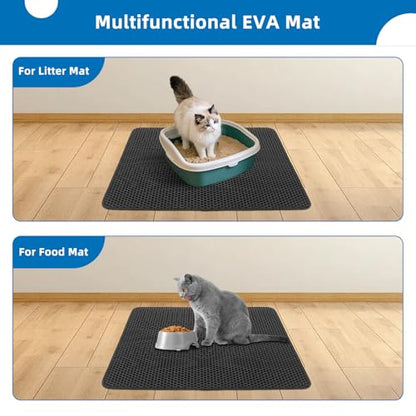 Cat Litter Mat for Indoor Cats EVA Double-Layer Litter Box Mat Washable for Easy Cleaning Cat Rug Collects Litter and Prevents Liquid Leakage (Gray, 23.6×30inch) - color: Gray-23.6×30inch