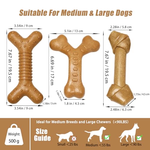 Dog Chew Toys for Aggressive Chewers, 3 Pack Nylon & Wood Teething Bone Toy Set with Chicken Flavor, Durable Tough Bones Chewing Toys for Medium & Large Dogs - style: 3Pack-Large