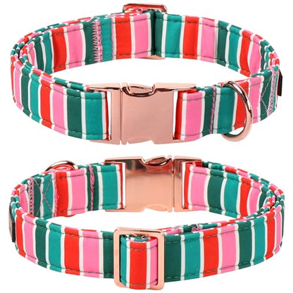 Lionet Paws Chirstmas Dog Collar, Cute Red Green Stripe Dog Collars with Metal Buckle for Puppies and Cats, XS, Neck 8-12 inches - color: New Xmas, size: X-Small (Pack of 1)