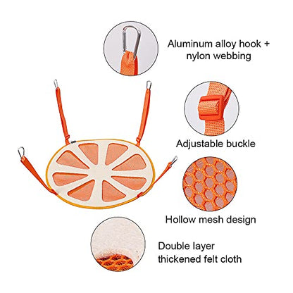 Orange Shape Design Pet Hammock, Hanging Adjustable Small Pet Hammock for Puppy, Cat, Rats, Ferret, Bunny, Hammock Bed with 4 Metal Hooks Suitable for Cage/Chair/Car/Outdoor
