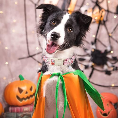 ARING PET Halloween Dog Collars, Cute Pink Pumpkin Ghost Flower Bowtie Pet Collar with Quick Release Buckle for Small Medium Large Girl Boy Dogs-XS - color: Halloween Pink, size: X-Small