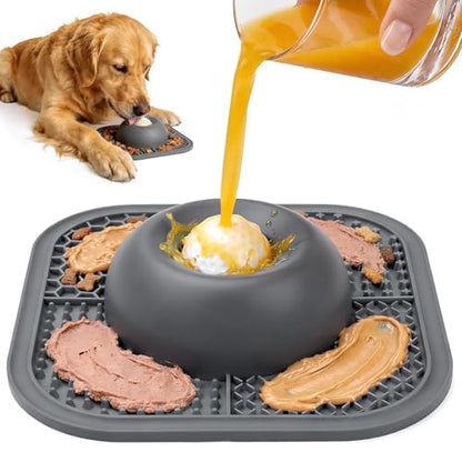 Slow Feeder Dog Bowls & Lick Mat for Liquid and Thick Treat, Anti-Slip Dog Lick Bowl with Interactive Rolling Ball, 5/6 Cup Pup Licking Toy for Large Medium Small Dogs and Cats Gray - color: Gray