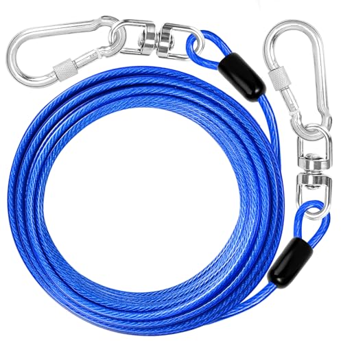 Dog Tie Out Cable: 20 ft Dog Lead for Yard - Heavy Duty Chain Leash Outside for Small Large Dogs Up to 500 lbs - Outdoor Dog Runner Tether - color: Blue, size: 20FT