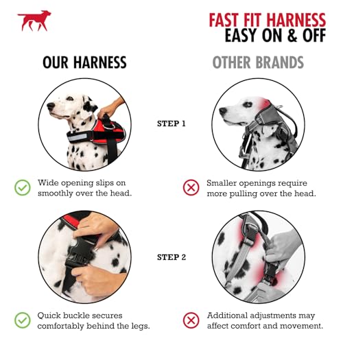 Tuff Pupper Fast Fit Harness for Small Dogs | No Pull No Choke, Escape-Proof | Rugged Padded Breathable Vest | Traffic Control Handle | 3 Leash Clips | Reflective Trim | Easy On Off (S, Red) - color: Crimson Red, size: Small (Chest 20-23.5 Inches)