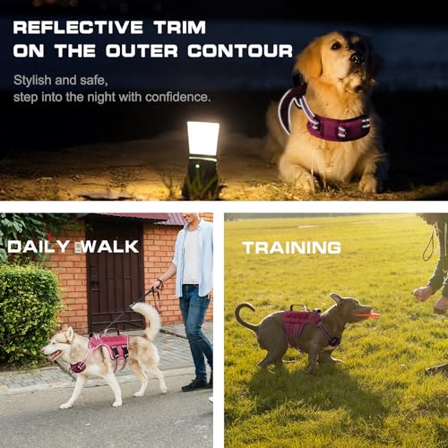 Tactical Dog Harness Medium Sized, Heavy Duty No Pull Dog Harness with Handle, Easy On and Off Service Dog Vest with Molle System, Reflective Pet Vest for Walking Hiking Training - color: Pink, size: M(Neck:17-23",Chest:22-32"),35-50 lbs