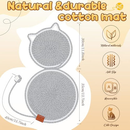 Shinylin 25.6 Inch Large Scratching Mat for Indoor Cats Natural Cotton Rope Flat Scratcher with Ear Hooks and Ball Toy Cat Scratch Rug Pad for Wall, Couch, Carpets, Sofas(Light Gray) - color: Light Gray