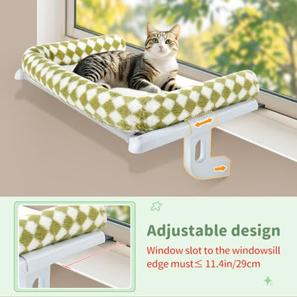 Cat Window Perch Hammock Sturdy Windowsill Bed Seat for Large Cats No Drilling No Suction Adjustable Kitty Shelf with Washable Cover Easy Assembly Holds up to 40 lbs 22.05 * 15 in (Green, S) - color: Green, size: 22.05x15in