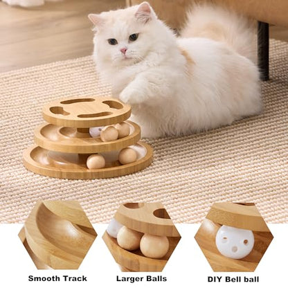 ZOMISIA Cat Ball Track Toy with Puzzle Top, Wooden Cat Toys for Indoor Cats with Spinning Balls, Interactive Large Cat Ball Tower for Kitten Kitty Exercise Mental Physical - size: Large Size