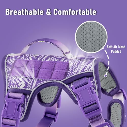 Tactical Dog Harness X-Large No Pull Easy Walker, Escape Proof Harness Vest with Handle, Reflective Vest with 2 Leash Clips and 3 Buckles, Newfoundland Alaska German Shepherd Mastiffs, XL - color: Purple Ethnic, size: Extra Large
