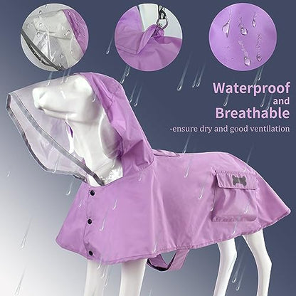 Waterproof Dog Raincoat, Adjustable Reflective Lightweight Pet Rain Clothes with Poncho Hood(X-Small, Light Purple) - color: Light Purple, size: X-Small(4-9lb)