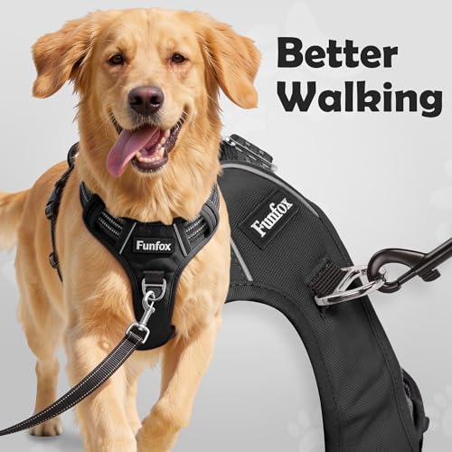 Funfox Dog Harness Small Sized Dog, Vertical Handle Easy Control, No Pull Pet Vest Adjustable with 2 Leash Clips, Soft Material, Reflective Safe Night Walking for Small Medium Large Breed, Black, S - color: Black, size: Small