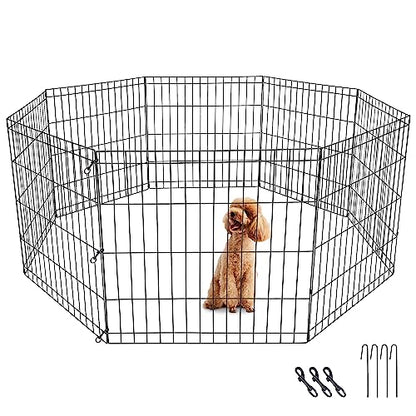 Foldable 24/30/36/42/48 Inch Metal Exercise Dog Play Pen Indoor Outdoor Playpen for Small Animals 8 Panel Pet Fence for Home Yard Camping