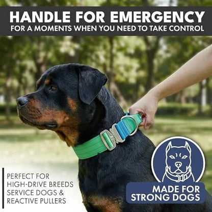 Spark Paws Tactical Dog Collar - Heavy Duty, Premium Quality, Thick and Durable for Large and Medium Dogs - Lime Wave - L - 1.5" - color: Lime Wave, size: L: 21"-26" [1.5" wide]