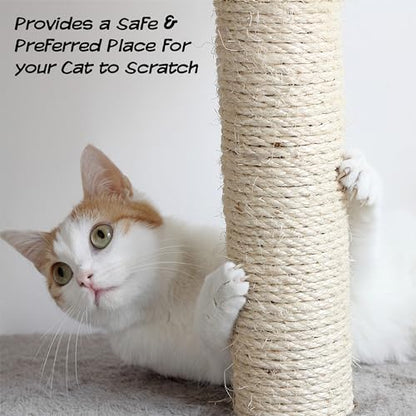 Cat Scratching Post - Interactive Play Area with Sisal Rope Scratcher and Hanging Toy for Indoor Cats - Scratch Tree for Pets by PETMAKER (Black/Gray)