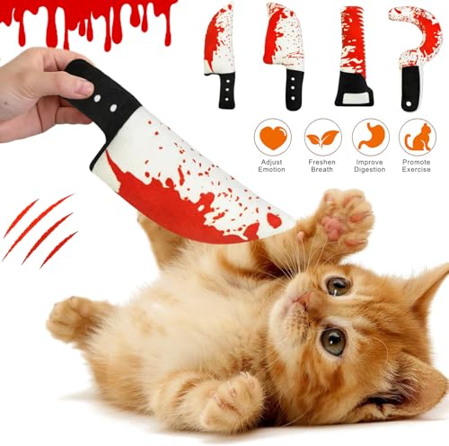 Idepet Cat Toys Catnip Crinkly Sound Toy Toys Christmas Kitten Bite Teething Chew Toys for Indoor All Breeds Cats Exercise (Horror Knife-Shaped Cat Toys)