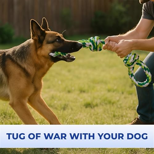Dog Rope Toys, Heavy Duty Chew Toy for Large Dogs, 2-Pack Durable Tug of War Toys, 100% Cotton, Safe & Washable, Great for Teeth Cleaning, (Blue/White and Green/White/Green) - color: blue/white and green/white/green