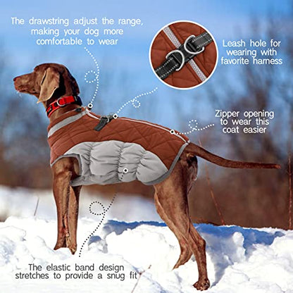 FUAMEY Dog Coat for Small Dogs,Waterproof Dog Winter Jacket with Harness Built in Puppy Cold Weather Coats Reflective Pet Vest with Zipper Warm Fleece Dogs Snowsuit Windproof Brown XS - color: Brown, size: XS(chest:14in)